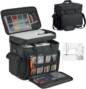 PENGDA 2 Layer Sewing Machine Case with Adjustable Shoulder Strap Sewing Machine Carrying Case Universal Tote Bag for Sewing Machine and Sewing Accessories Storage Black