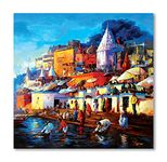 Tamatina Modern Art Canvas Painting | Holy Rituals at Holy Ganga | Abstract Art Unframed painting for Home décor|size - 36X36 Inches.X424