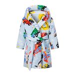 Baogaier Kids Bathrobe Hooded Cars Blue Boys Dressing Gown Flannel Bath Robe with Hood Lightweight Pyjama Animal Pattern Nightwear Sleepwear Unisex Age 5-6 years