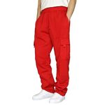 Mens Cargo Sweatpants with Pockets Open Bottom Workout Pants Hiking Loose Fit Wide Leg Pants Drawstring Baggy Joggers, A1 Red - Track Pants Men, 5X-Large