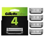 Gillette Mens Razor Blade Refills with Exfoliating Bar by GilletteLabs, Compatible Only with GilletteLabs Razors with Exfoliating Bar and Heated Razor, 4 Razor Blade Cartridges