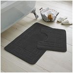 GC GAVENO CAVAILIA Greek Key Pattern Bath Mats 2 Piece Sets Non Slip, Soft Washable Rug Quick Dry Water Absorbent Bathroom Shower Mat & Pedestal Set, Charcoal