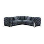 SNOOZE Inn Chesterfield 3 and 2 Seater Sofa Sets, Corner Sofas For Living Room, Upholstered Plush Fabric 3 Seater Velvet Sofas (Space Grey, 5 Seater Corner Sofa)