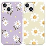 Yoedge 2 Pack Cute Smile Print Suitable for iPhone 13 mini 5.4 Inch Phone Case, Daisy Pattern Aesthetic Shell Soft Silicone TPU Shock-Absorbing Cover, Suitable for Women and Girls