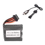 1 Pcs 9.6V 20C 16500 X 3 800mAh Rechargeable SM-6P Plug Lithium Battery with Charging USB Cable for High Speed RC Car S911 S912 9115 9116 9120 Remote Control Toy or RC Boat Plane Drone Monster Truck