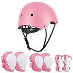 Jim's Store Kids Bike Helmet for 3-10 years old Helmet and Knee Pads Set Adjustable Elbow &Wrist Pads Protective Gear Set for Skateboard Scooter Cycling Roller Skating Boys Girls(Pink)