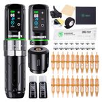 Dragonhawk Tattoo Kit, L3 Cordless/Cord Complete Kit Rotary Pen Tattoo Gun, 2 Batteries, Power with Extra Battery RCA Jack Part for Artis