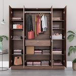 Wakefit Wardrobe | 1 Year Warranty | Almirah, Cupboard for Clothes, Wooden Almirah for Clothes, Diwali Gifts, Gingham 4 Door, Mirror, 1 Drawer and 1 Hanging Space, 18MM Panels (Columbian Walnut)