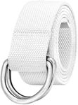 Falari Canvas Web Belt Metal Double D Ring Buckle for Men Women Casual Cloth Military Style Belt 1 1/2" Wide White Medium