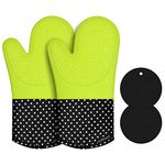 PHILORN Silicone Gloves Waterproof Heat Resistant Oven Gloves Non-slip Oven Mitts BBQ Baking Smoking Gloves Potholders with 2 Pads (Green)