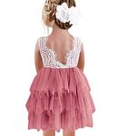 Beganly Girls Lace Back Dress Fluffy Tiered Tutu Tulle Party Flower Girl Dresses Sleeveless Dusty Pink 100