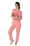 AV2 Women Cotton Printed Maternity & Feeding Top & Pyjama Set Peach M - Pajama Set, Medium