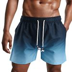 Danfiki Mens Swim Shorts Swimming Trunks Quick Dry Beach Shorts Surfing Shorts with Mesh Lining Gradient Color Navy Blue