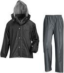 Winter Cherry Men's Rainwear, Top and Bottom Set, Waterproof, Fully Lined Mesh, Defend Rain Suit, Black, 4L