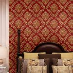 Blooming Wall Red Damasks Flocking Embossed Textured Wallpaper Roll for Livingroom Bedroom, 20.8 In32.8 Ft=57 Sq ft Per Roll, Gold/Red (Wallpaper-red)