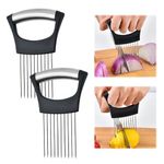 NEERIX 2024 Stainless Steel Onion Holder for Swift Slicing, Multifunctional Vegetable Cutter, Kitchen Slicing Assistant Tool for Lemon,Potato,Tomato Slicer, Durable Kitchen Tool (2 Pack)