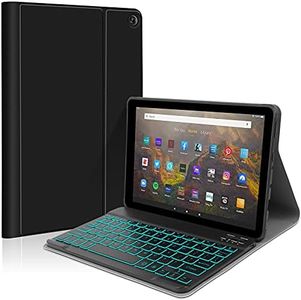 JUQITECH Backlit Keyboard Case for Amazon Kindle Fire HD 10/10 Plus 10.1 Inch 2021 11th Generation - Wireless Magnetic Detachable Keyboard Thin Slim Soft Smart Folio Stand Tablet Cover Case, Black