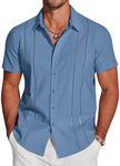 COOFANDY Men's Cuban Guayabera Shirt Short Sleeve Button Down Shirts Casual Summer Beach Linen Shirts Denim Blue