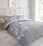 Catherine Lansfield Meadowsweet Floral Reversible Double Duvet Cover Set with Pillowcases Grey Pink