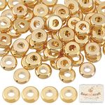 Beebeecraft 1 Box 100Pcs Gold Flat Round Spacer Beads 18K Gold Plated Brass 4mm Disc Spacer Beads for DIY Jewelry Making Bracelet (Hole: 1.2mm)