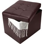 Storage Ottoman, Bsketa Folding Foot Stool with Thicker Foam Padded Seat Small Leather Storage Ottoman Bench Foot Rest for Living Room Foldable Coffee Table 17x13x13in,Brown