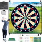 FBSPORT Golf Chipping Game Mat Set, Golf Game Set with 20 Sticky Balls, Darts, Golf Clubs, Golf Hitting Training Mat Practice Indoor Outdoor Games for Adults Family Kids Backyard Yard Party Game