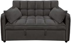 Sarantino Quincy 2-Seater Velvet Sofa Bed in Dark Grey with Wooden Frame and Tufted Design - Dark Grey