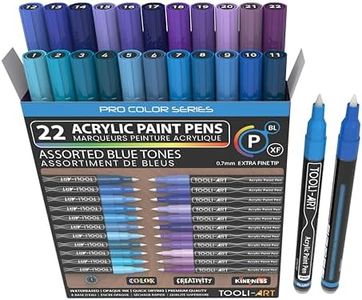 Acrylic Paint Pens 22 Assorted Blue And Purple Pro Color Series Markers Set 0.7mm Extra Fine Tip for Rock Painting, Glass, Mugs, Wood, Metal, Canvas, DIY Projects, Non Toxic, Waterbased, Quick Drying