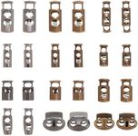 PH PandaHall 24pcs 12 Styles Alloy Toggle Stoppers, Single/Double Hole Spring Loaded Stop Sliding Cord Fastener Locks Buttons for Backpacks Shoelace Replacement Antique Bronze Gunmetal