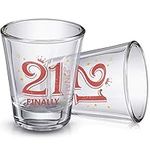 2 Pieces Finally 21 Shot Glass 2 oz 21st Birthday Shot Glass Decoration for Celebrating Friends Sisters Women Turning Twenty One Party Supplies