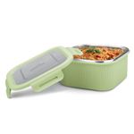 MILTON Cool Touch Square 800 Stainless Steel Container, 780 ml, Green, Microwave Safe, Food Grade, BPA Free, Refrigerator Safe