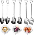 6Pcs Stainless Steel Shovel Spoon Set, Creative Fashion Tableware Shovel Spoons Fork Set, Coffee Latte Spoon Ice Cream Spoon Tea Dessert Mixing Spoons Christmas Stocking Fillers for Party and Kitchen