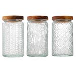 Livejun Vintage Glass Coffee Food Storage Jars with Acacia Lids Airtight Storage Coffee Containers Design Canisters set Kitchen Wide Mouth Glass Jars for Cookies,Tea,Sugar 1000ml (33.8OZ) Set of 3