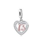 13 18 21 30 40 50 60 70 80 Birthday Age Anniversary Rose Gold Love Heart Charm Bead Pendant 925 Sterling Silver Compatible With Pandora Charm Moments Bracelet (13th Birthday Charm)