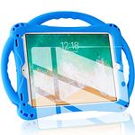 TopEsct Kids Case for New iPad 2017/2018 9.7 inch with Tempered Glass Screen Protector and Strap,Silicone Shockproof Case for iPad Air & Air 2(Blue)