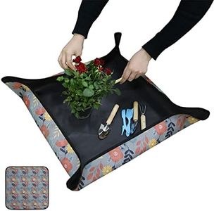 New Upgrade Flower Color Gardening Plant Repotting Mat, 30 * 30inch Foldable Waterproof Bonsai Transplanting Pad Dirty Catcher Mix Soil for Indoor Garden Succulent Plant Care (Grey Based Flower Mat)