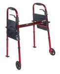 Drive Medical Deluxe folding Travel Walker, 5" Wheels, Flame Red, 1 Each 1 count