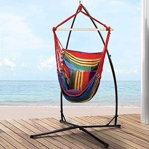 Gardeon Hammock, Single or Double Size Chair Portable Camping Swing Hanging Chairs Hammocks Patio Backyard Porch Outdoor Indoor Furniture, with 2 Cushions Pillows Easy Installation Rainbow