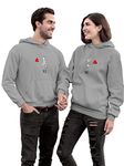 YAGNAPURUSHFAB Men's & Women's Casual LO+VE Love Printed Full Sleeve Cotton T Shirt, Warm Pullover Monkey Cap, Hooded Neck, Regular Fit, Sweatshirts Hoodies for Couple- Pack of 2 Grey