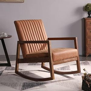 Wahson Chaise à Bascule Cuir PU Fauteuil à Bascule avec Pieds en Bois Massif Chaise Berçante pour Salon/Chambre à Coucher/Balcon (Marron)