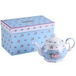 Teapot, London Boutique Large Teapots for 4 China Teapot Vintage Floral in Gift Box (Teapot Rose Blue)