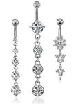 YOVORO 3-6PCS 14G 316L Stainless Steel Belly Button Rings for Women Navel Rings Barbell Dangle Flower CZ Body Piercing, Medium, Stainless Steel, cubic zirconia