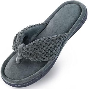 Parlovable Women's Flip Flop Slippers Memory Foam Slip on Thong Slipper, Breathable Cozy Open Toe House Shoes, Anti-Skid Rubber Sole Sandal Indoor Outdoor, Dark Grey, 7-8