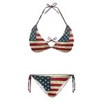 Suhoaziia Retro USA Flag Women's 2 Pieces Bikini Swimsuit Sexy Halter Triangle Top Cheeky Bathing Suits String Bikini Sets V Neck Low Rise Swimwear