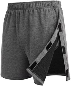 Deyeek Mens Tearaway Shorts After Knee Surgery Snap On Shorts for Women Hospital Break Away Post Surgery Pants with Pockets Dark Grey