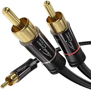 KabelDirekt – RCA/phono Y cable – 10ft long – 1 to 2 RCA/phono, stereo audio cable (coax cable, RCA/phono male/male plugs, analog/digital, adapter for subs/amps/Hi-Fis/home theater/receivers, black)