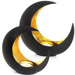 Gadgy Candle Holder Set of 2 | Oriental Decoration with Shadow Effect | Candle Decoration | Tealight Candle Holders for Living Room | Black and Gold Design Candles & Holders | Table Candle Holder x2