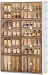 BINSIO Shoe Storage Cabinet 7 Tiers for 28 Pairs, Collapsible Shoe Racks Organizer, Easy Assemble Foldable Shoe Boxes, One Piece Portable White Plastic Shoe Cubby for Closet, Entryway, Bedroom