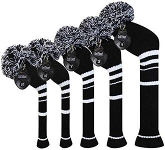 Scott Edward Knit Golf Club Cover for Woods and Driver Set of 5 Head Covers Protect Driver Wood(460cc) 1 Fairway Wood2 and Hybrid/UT2 with Rotating Club Number Tags (Black)