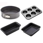 MAFAHH Cake Making Combo of Bread Loaf Pan and 6 Slot Cup Cake Muffin Tray with Round and Square Shape Cake Mould | Cake Baking and Decorating Tools | Kitchen Tools Set | 4 in 1 Mould Set - Black